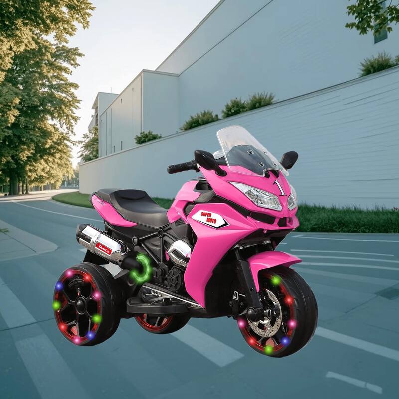Kids Electric Ride-On 3 Wheels Motorcycle, 12V Battery Powered with LED Lights, Music, and Forward and Backward Controls