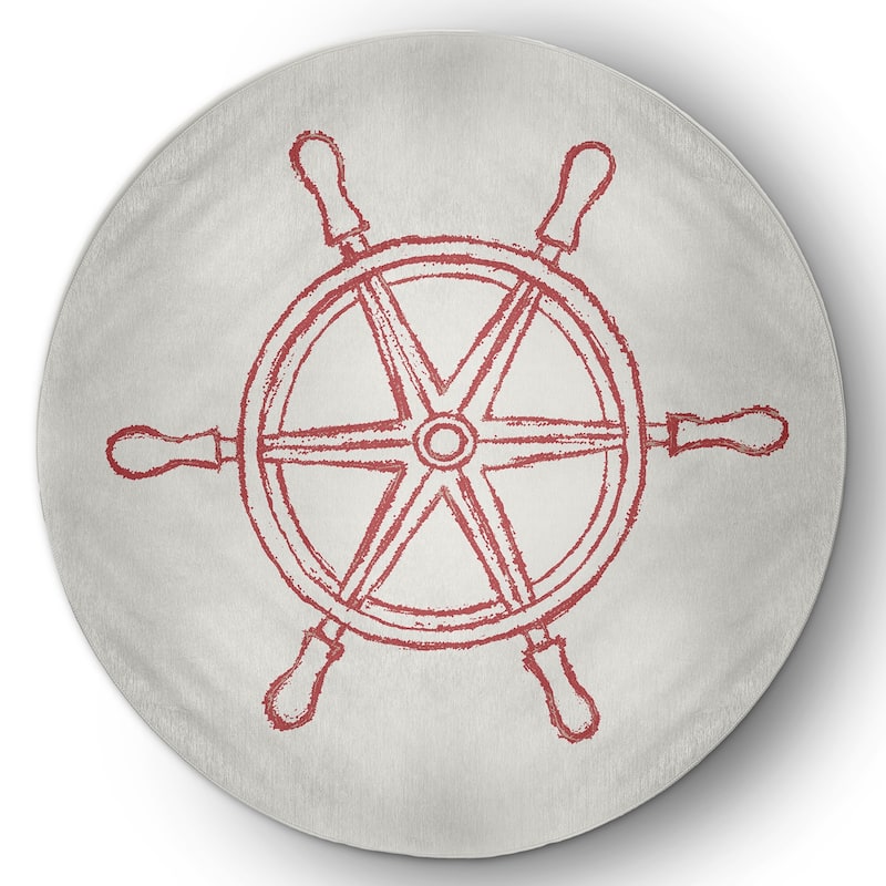 Large Ship Wheel Nautical Chenille Rug