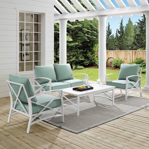 Davis 4-piece Outdoor Seating Set in White with Mist Cushions by Havenside Home