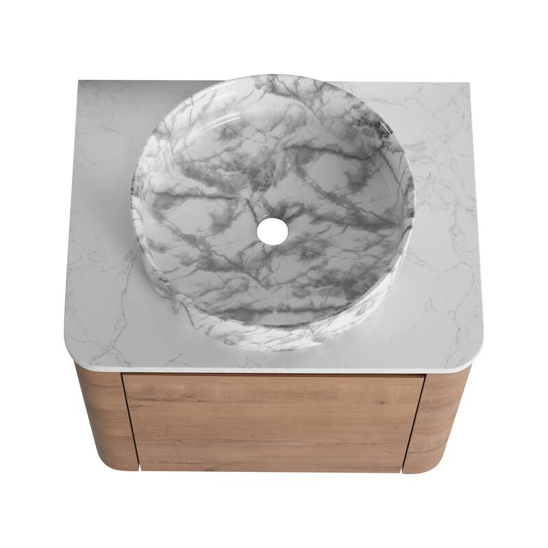 24'' Wall-Mounted Bathroom Vanity With Ceramic Art Sink & 1-Soft-Close Door,KD-Packing, Plywood
