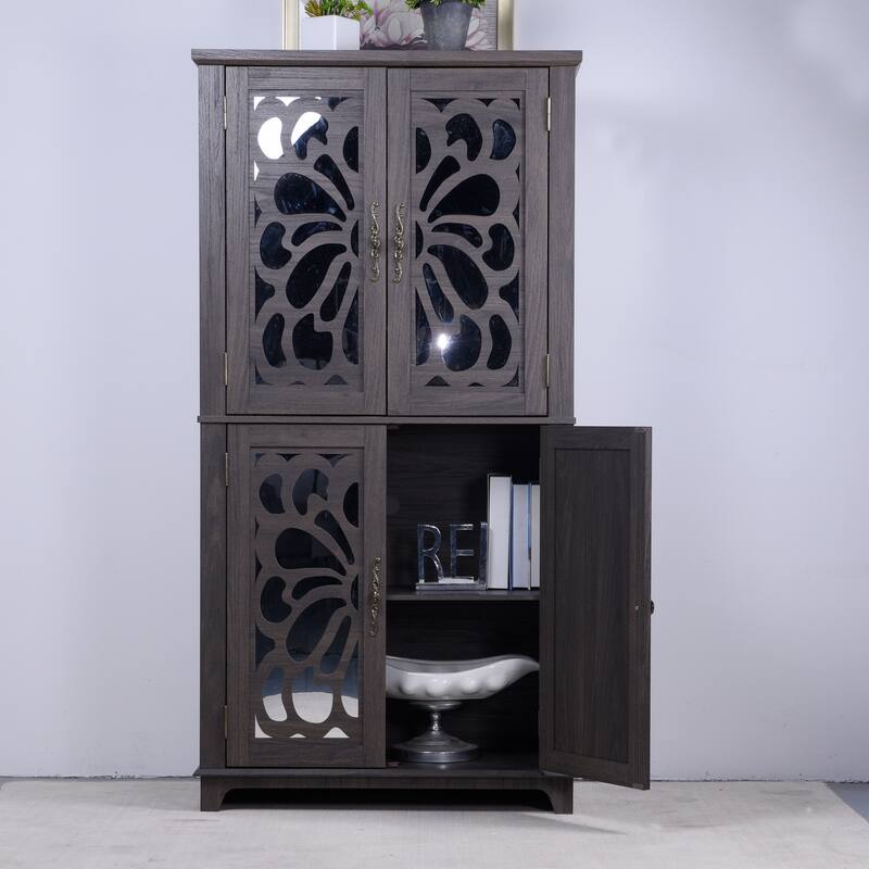 Display sideboard buffet with 4 Acrylic Mirrored doors, Adjustable Shelves storage Cabinet for Kitchen, Living Room