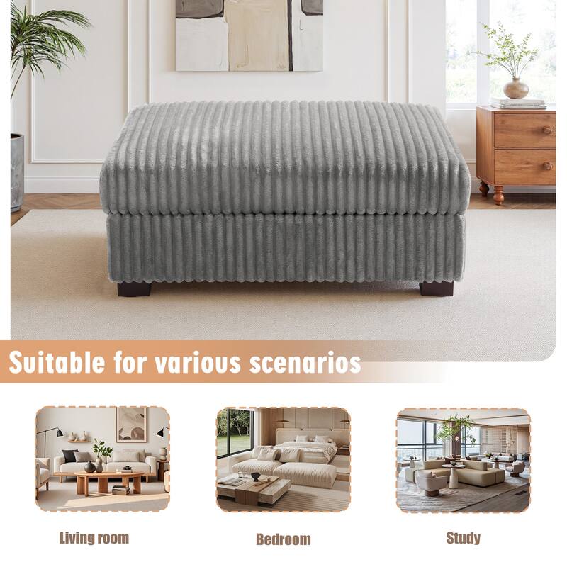41" W Plush Corduroy Upholstered Rectangular Ottoman