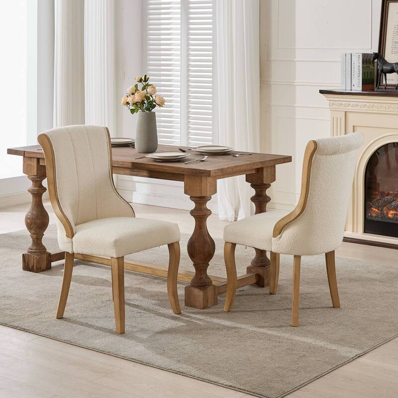 Roomfitters Snow Velvet Dining Chairs Set of 2, Mid-Century Modern Upholstered Chairs with Curved Wood Trim and Sculpted Legs