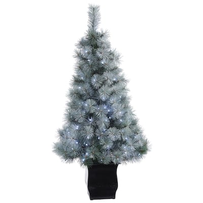 4ft. Snowy Pine Artificial Christmas Tree with 150 LED Lights in Decorative Planter - Charming Holiday X-Mas Décor
