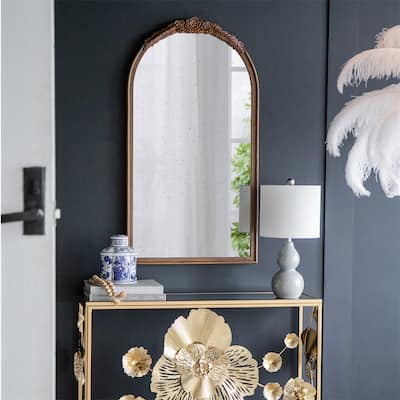Hand Carved Rose Antique Mirror Frame,Wood Arch Mirror Wall Decor