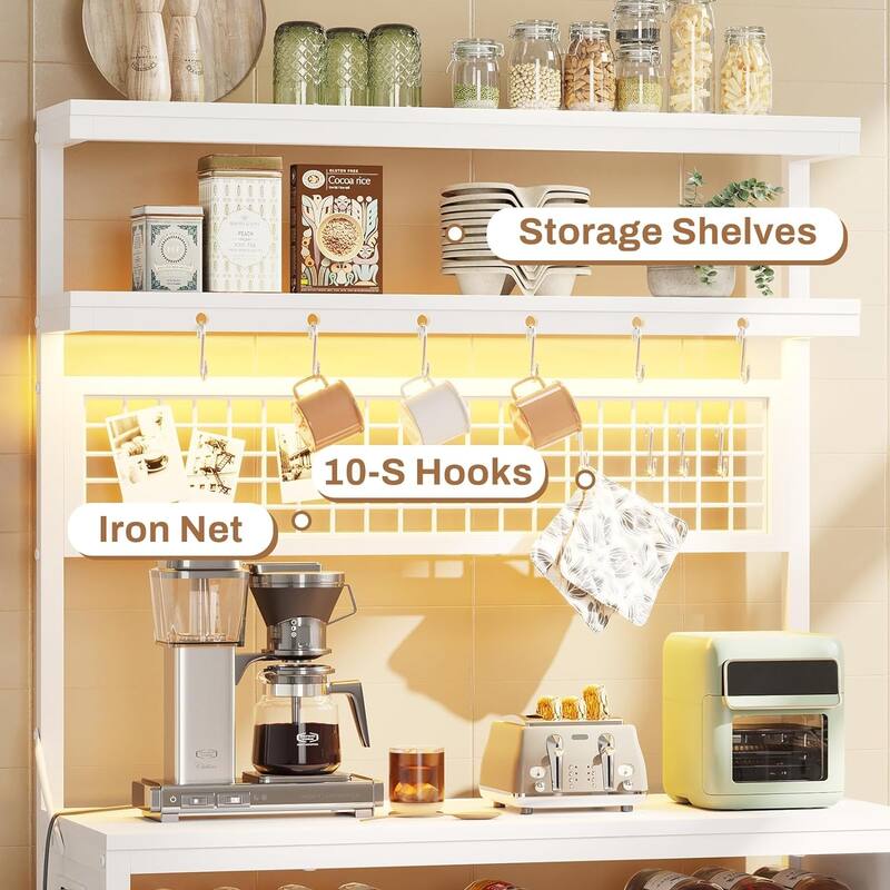 Bakers Rack with Power Outlet 6-Tier Coffee Bar Microwave Stand