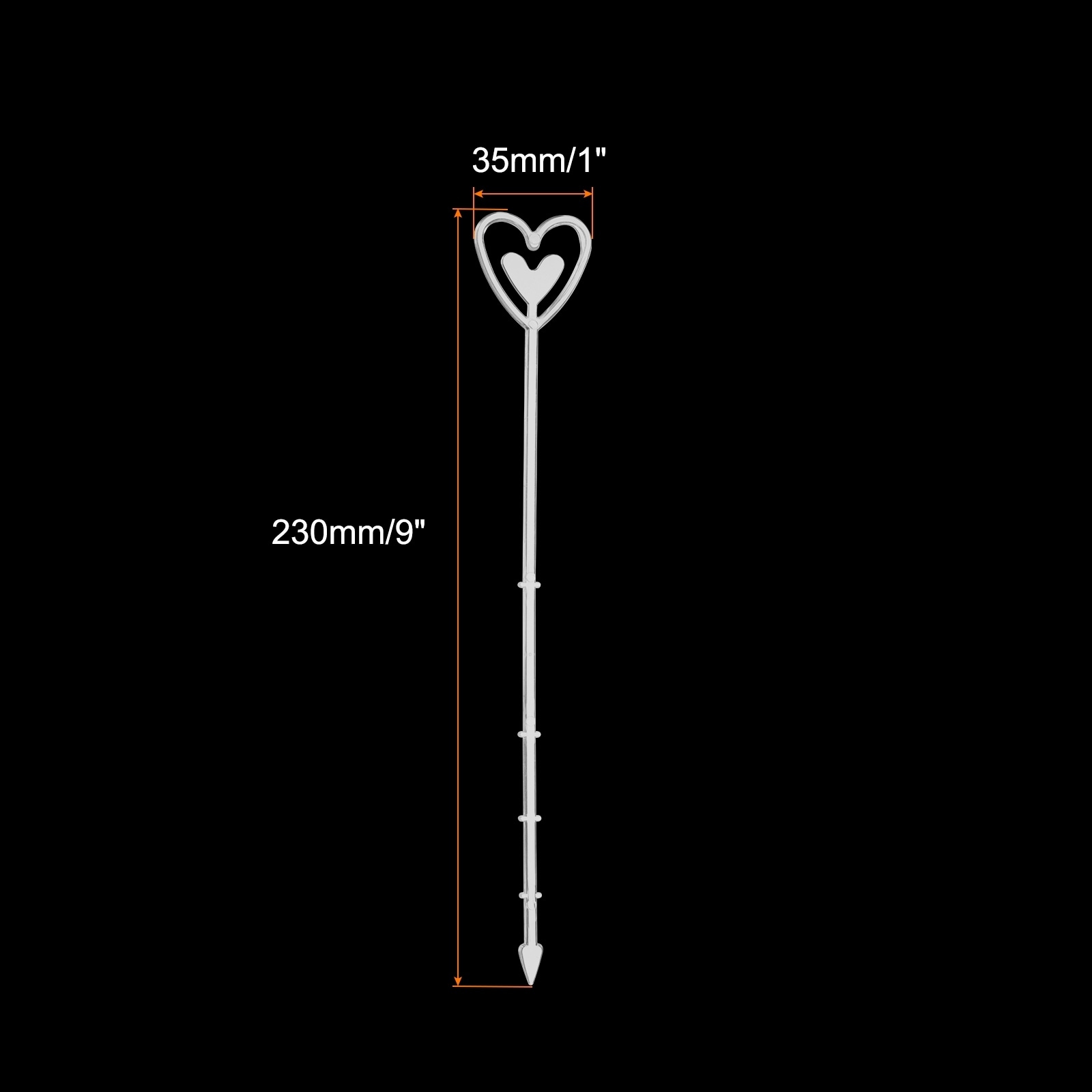 100Pcs 9" Heart Shape Plastic Floral Pick Card Holder, Transparent