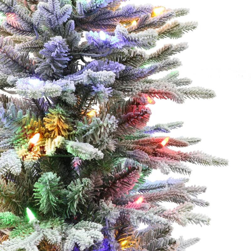 6' LED Pencil Flocked Arctic Fir Artificial Tree Color Select Lights - 6 Foot