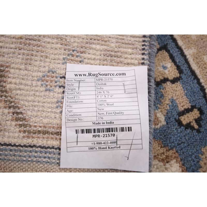 Blue Oushak Indian Runner Rug Hand-Knotted Wool Carpet - 2'6"x 8'1"