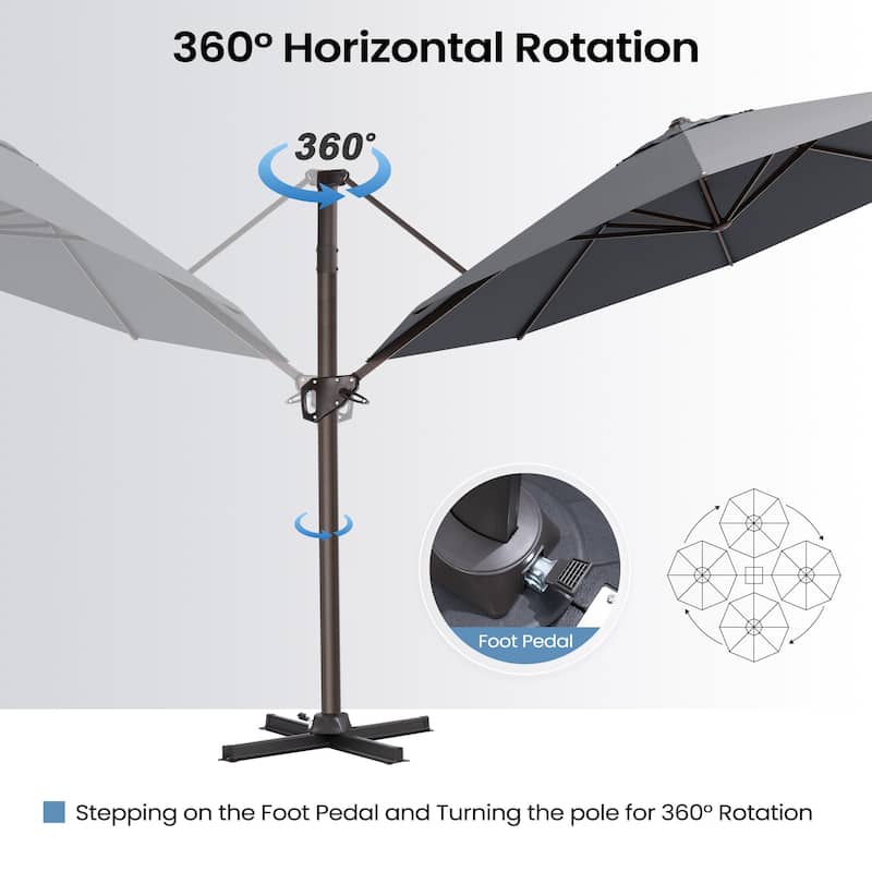 Outdoor 11 Ft Patio Cantilever Offset Umbrella with 360 Degree Rotation