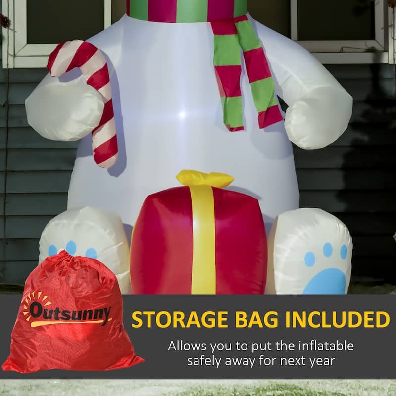 Outsunny 7ft Christmas Inflatable Polar Bear with Penguin on Head with Candy Cane and Gift Box, Blow-Up Outdoor LED Yard