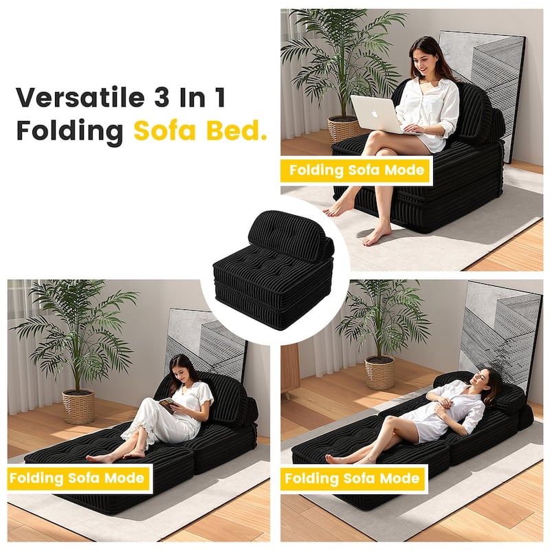 Folding Sofa Bed, Convertible Sleeper Chair with Pillow Foldable Mattress, Portable Fold Out Chair Bed Floor Sofa Lounge