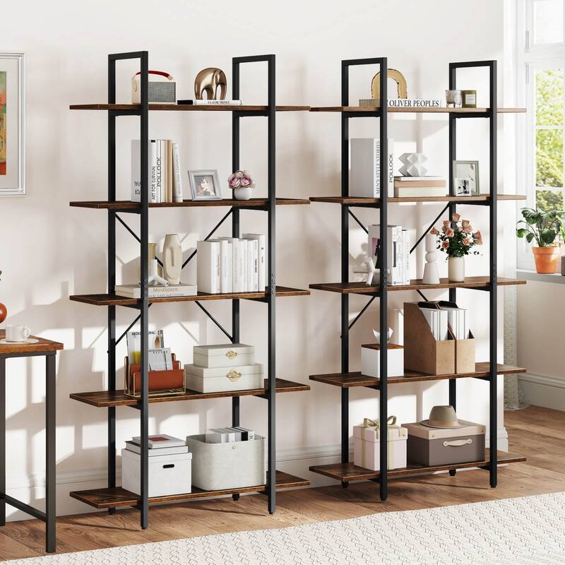 Costway 1/2 PCS 5-Tier Bookshelf 62" Tall Vintage Industrial Bookcase - Rustic Brown + Black