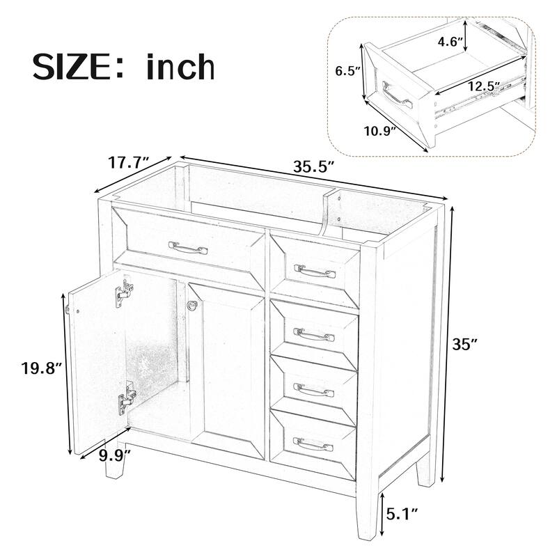 36" Bathroom Vanity without Sink, Cabinet Base Only, Bathroom Cabinet with Drawers, Solid Frame and MDF Board, Green