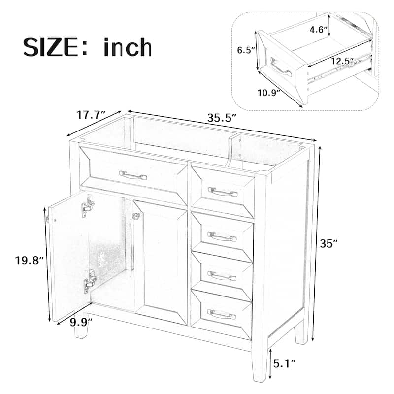Roomfitters 36" Bathroom Vanity without Sink, Cabinet Base Only, Bathroom Cabinet with Drawers, Solid Frame and MDF Board