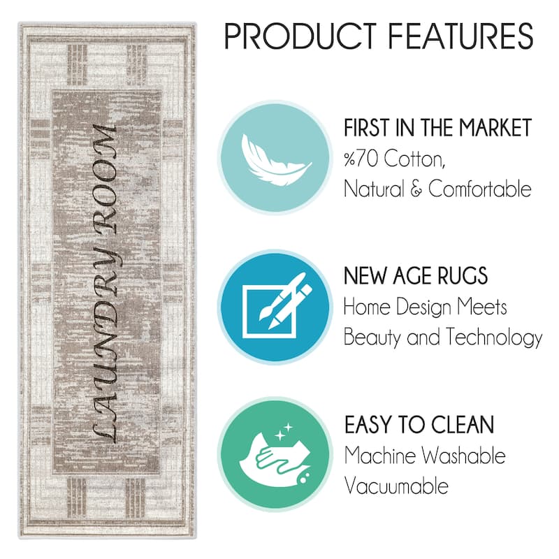 SussexHome Washable Ultra Thin Laundry Room Rug Runner - 20" x 59"