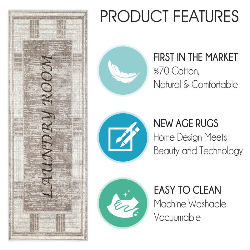 SussexHome Washable Ultra Thin Cotton Laundry Room Rug Runner - 20" x 59"