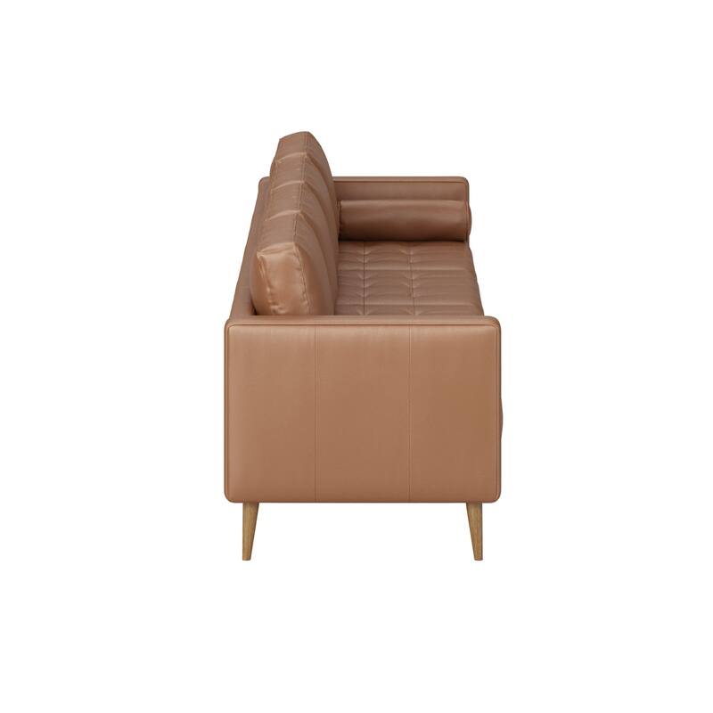 Breeze Mid Century Modern Sofa, Leather Couch with Tufted Cushion and Solid Wood Frame