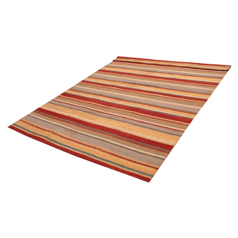 ECARPETGALLERY Flat-Weave Boho Copper Wool Kilim - 9'1 x 13'1