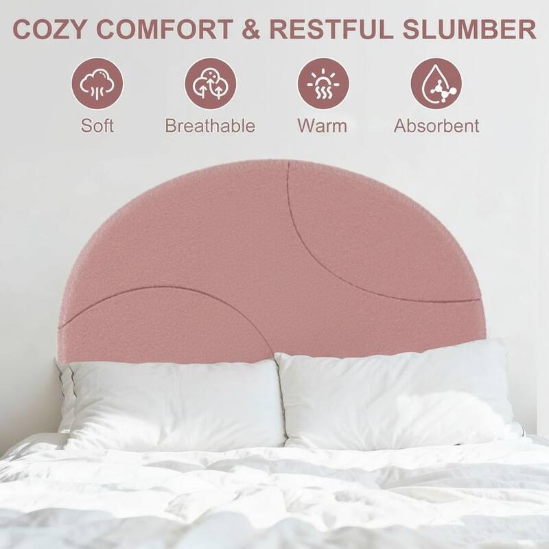 Twin Bed Frame, with Wooden Slats and Round Boucle Headboard