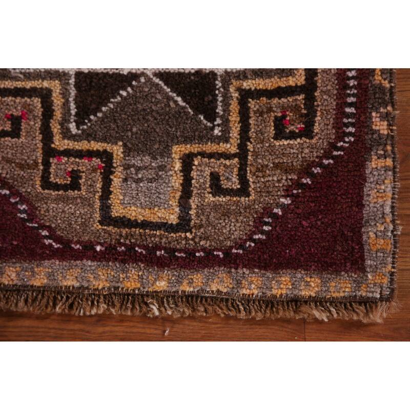 Hand Knotted Oriental 100% Wool Carpet Transitional Tribal Purples Anatolian Area Rug - 2' 11'' X 1' 7''