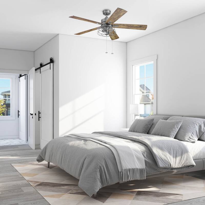 52" Prominence Home Marshall Pewter Industrial Style LED Ceiling Fan with Light, Pull Chain