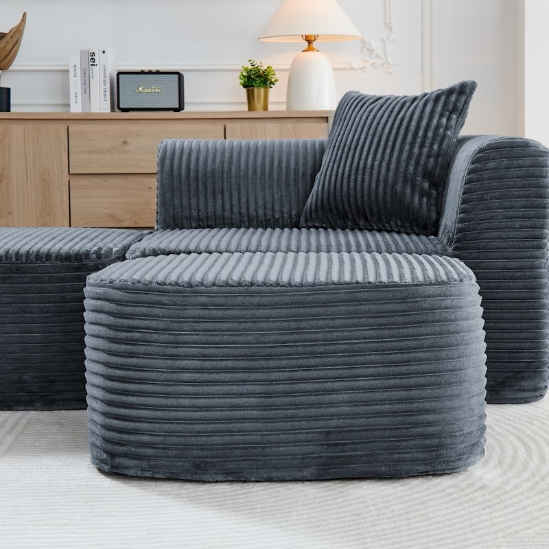 114" Modern Corduroy Modular Sofa with Movable Ottoman for Living Room