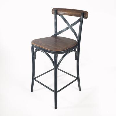 Abella Brushed Silver and Natural Wood Barstool