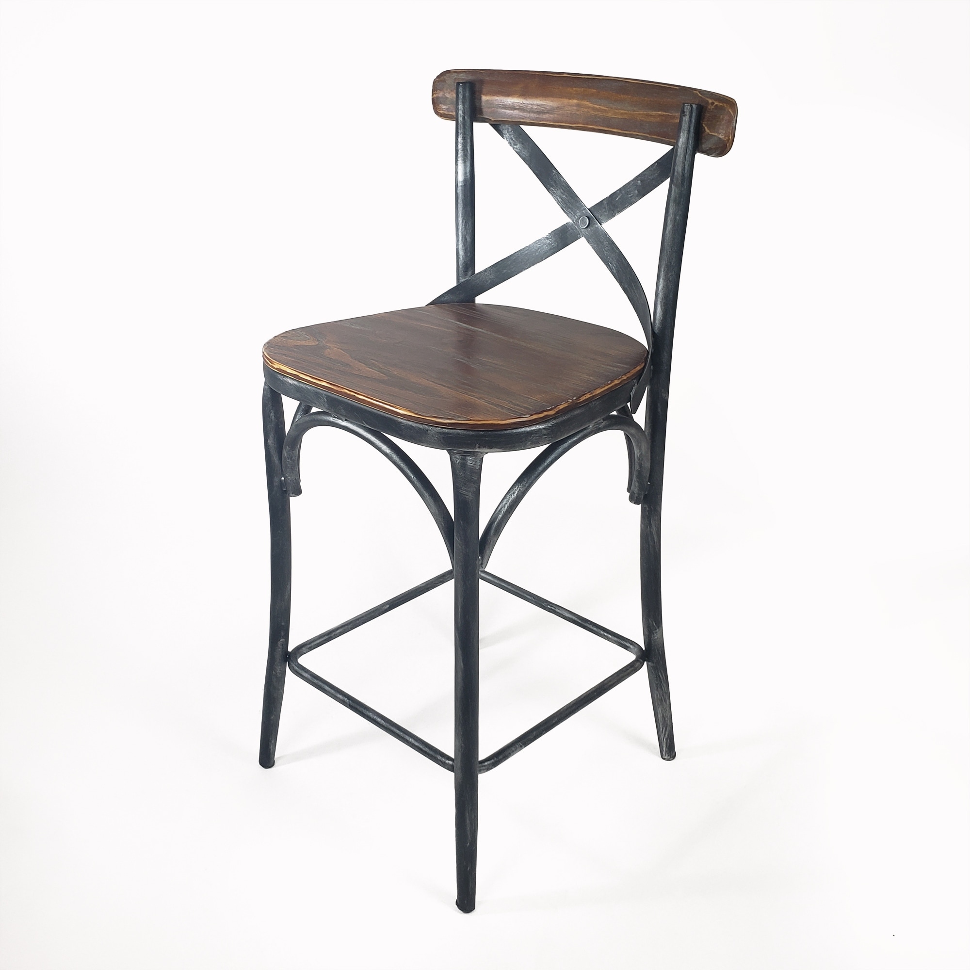 Natural Wood and Brushed Silver Barstool
