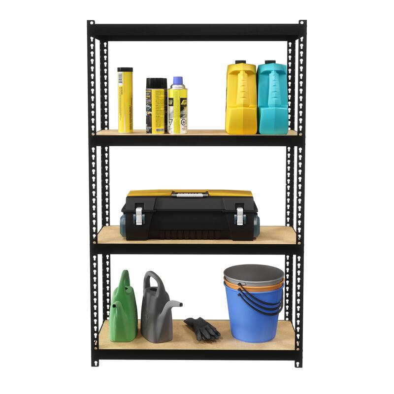 Space Solutions 1000 Riveted Steel Shelving 4-Shelf Unit, 12D x 30W x 48H, Black