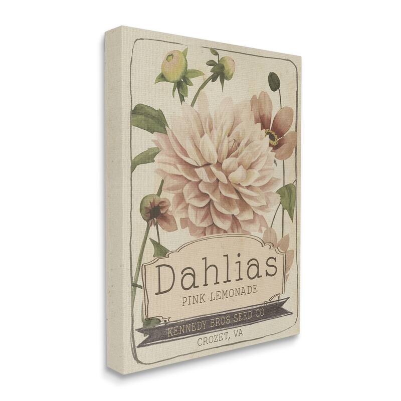 Stupell Pink Lemonade Dahlias Vintage Floral Seed Packet Canvas Wall Art - Tan - 30 x 40