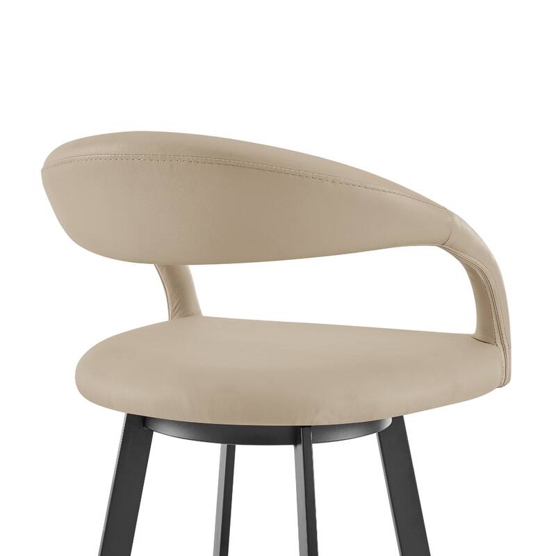 Monie Swivel Barstool Chair, Curved Floating Back, Beige Faux Leather