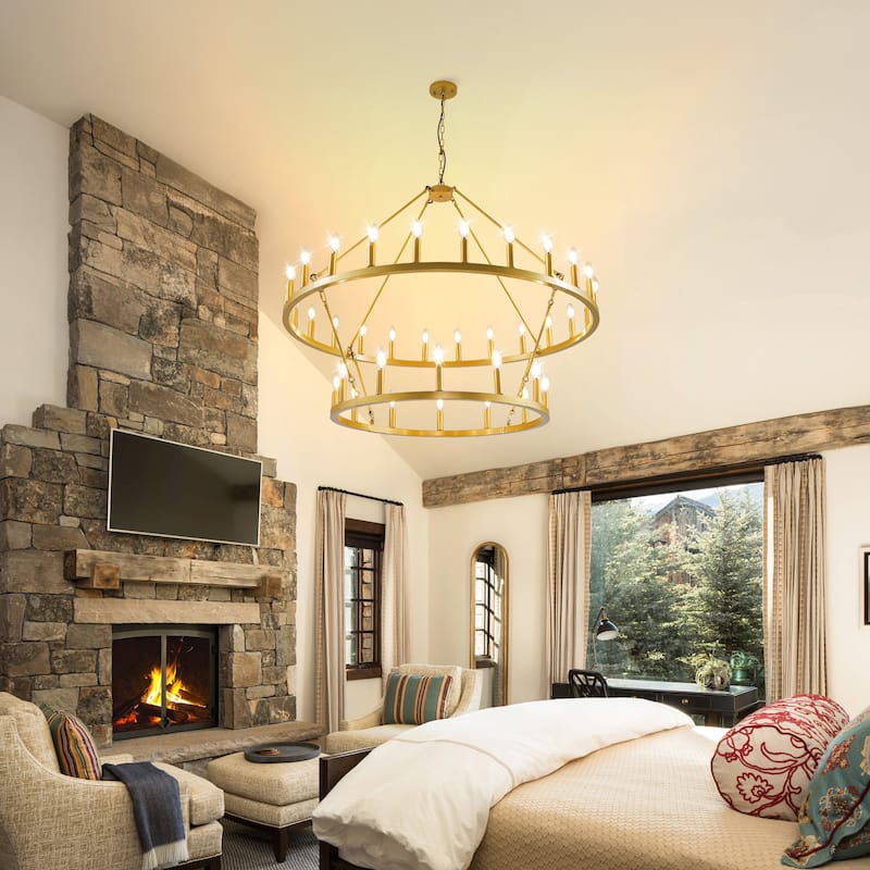 36-light Modern Farmhouse 47In Round Wagon Wheel Chandelier