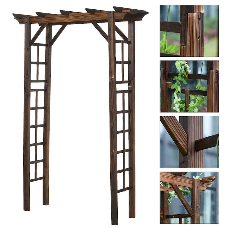 Outsunny 7' Wood Steel Outdoor Garden Arched Trellis Arbor with Natural Fir Wood & Side Panel for Climbing Vines