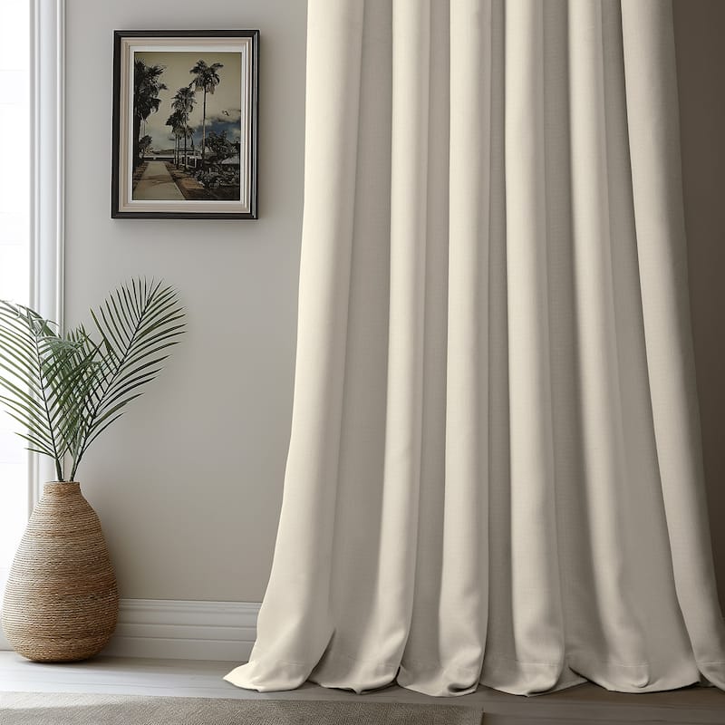Exclusive Fabrics French Pleated Textured Faux Linen Room Darkening Curtains for Bedroom & Living Room Curtains Single Panel
