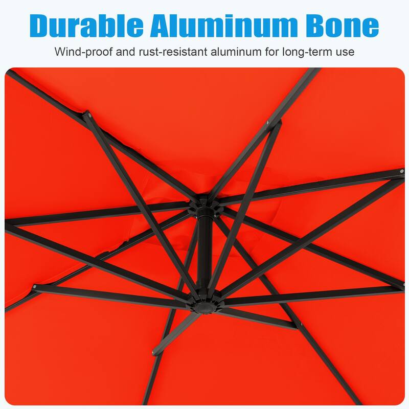 8ft×8ft Square Steel Crank-lift Cantilever Umbrella With Weighted Base