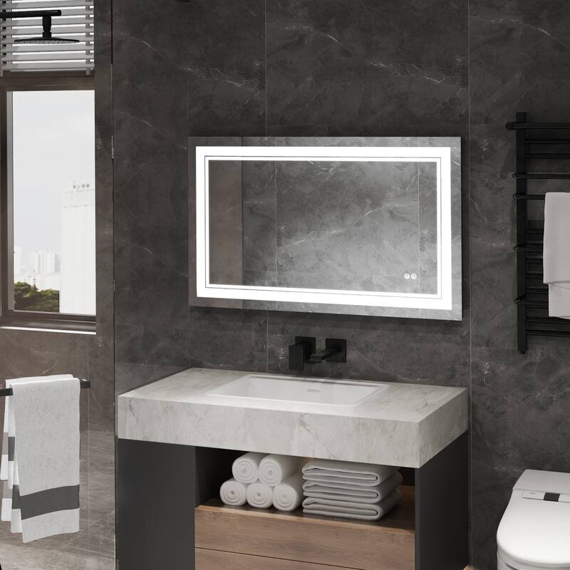 Retangular Wall Mounted LED Bathroom Mirror With Touch Switch Memory Mirror Anti-Fog (Horizontal/Vertical)