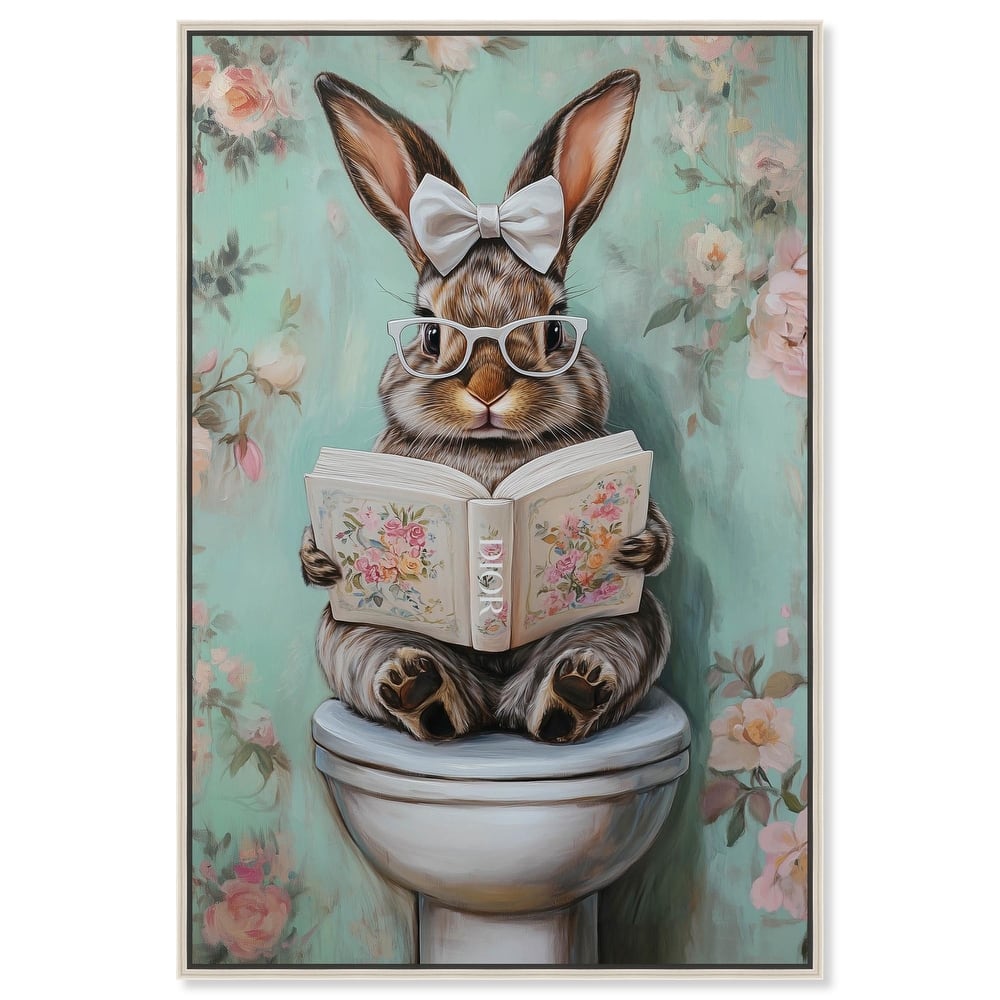 Petite Floral Toilet Bunny Canvas by Art Remedy