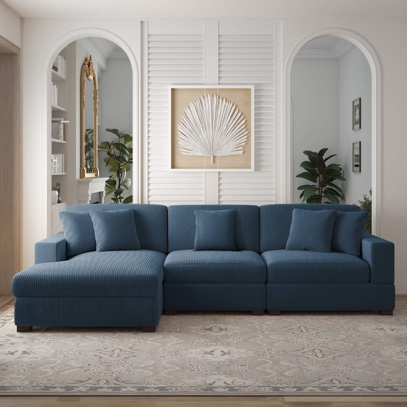 118" W Corduroy L-shape Modular Sectional Sofa with Pillows