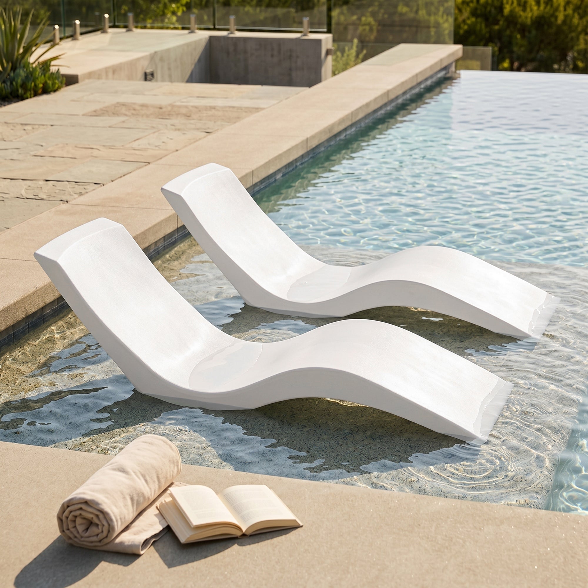 Aqua Outdoors In-Pool Chaise Lounge Chairs for 0-9 In. of Water - All Weather Resistant, No Plugs/Tools Needed - (Set of 2)