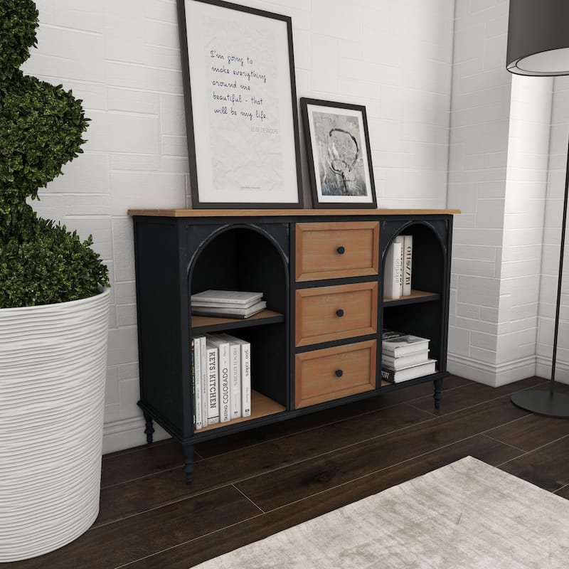 Wood 3 Drawer and 4 Shelf Cabinet - Brown - Roche River Decor