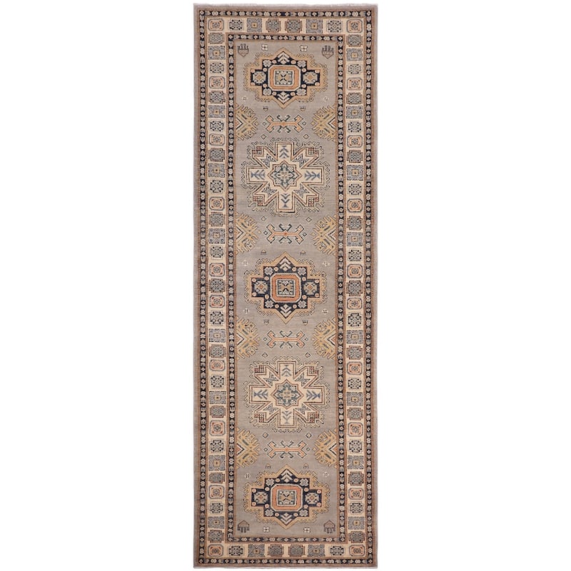 Southwestern Kazak Haley Gray/Beige Wool Runner - 2'10'' x 9'6''