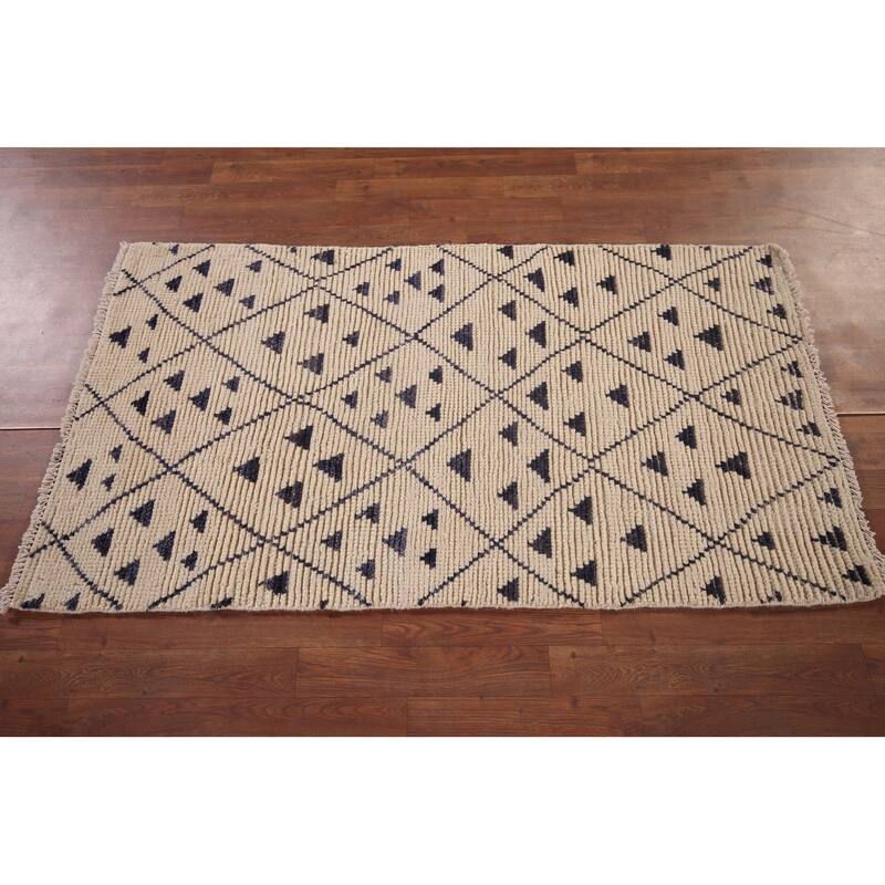 Modern Geometric Moroccan Oriental Accent Rug Hand-Knotted Wool Carpet - 2'10"x 5'3"