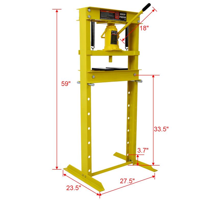 20 Ton Hydraulic Shop Press With Working Table H-Frame Garage Press Including Bending Straightening Pressing Components