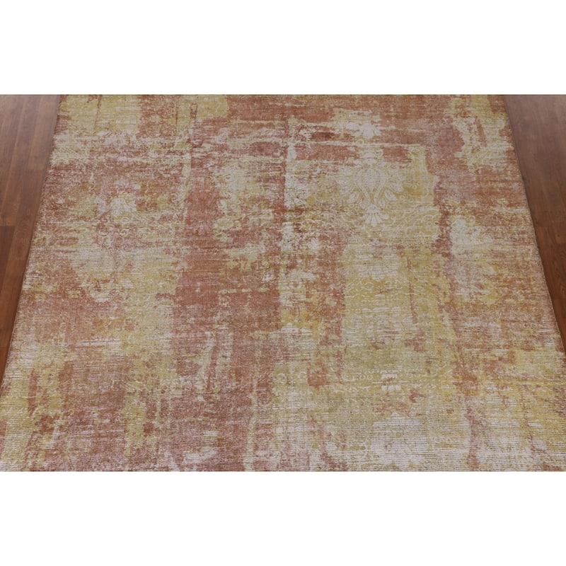 Orange Abstract Modern Area Rug Handmade Wool Carpet - 7'10"x 9'9"