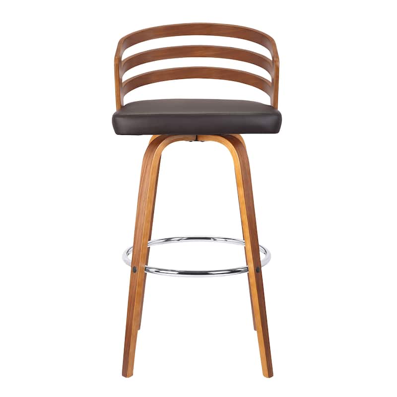 30" Brown Modern Faux Leather Swivel Bar Stool