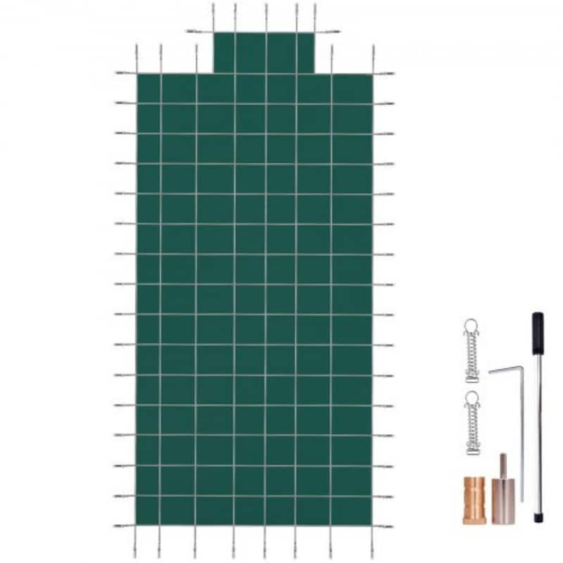 Rectangle Inground Pool Safety Cover Green Mesh with Center End Steps - 20 x 40 ft