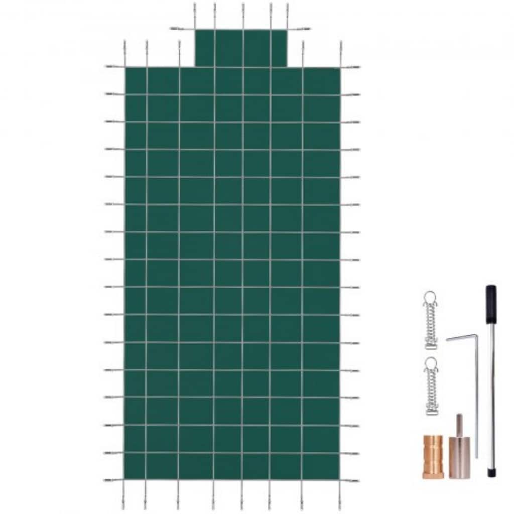 Rectangle Inground Pool Safety Cover Green Mesh with Center End Steps