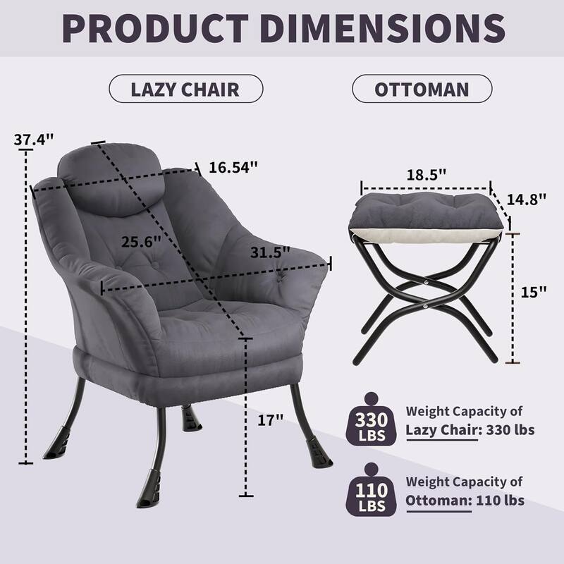 Lazy Chair, Ergonomic Reading Armchair Foldable Footrest, Modern Lounge Chair Removable Washable Cover