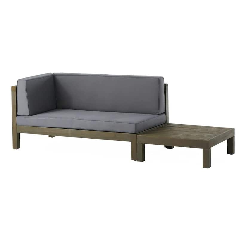 Roomfitters Left Corner Bench with Coffee Table, Outdoor Wooden Patio Sofa with Cushions for Garden or Porch